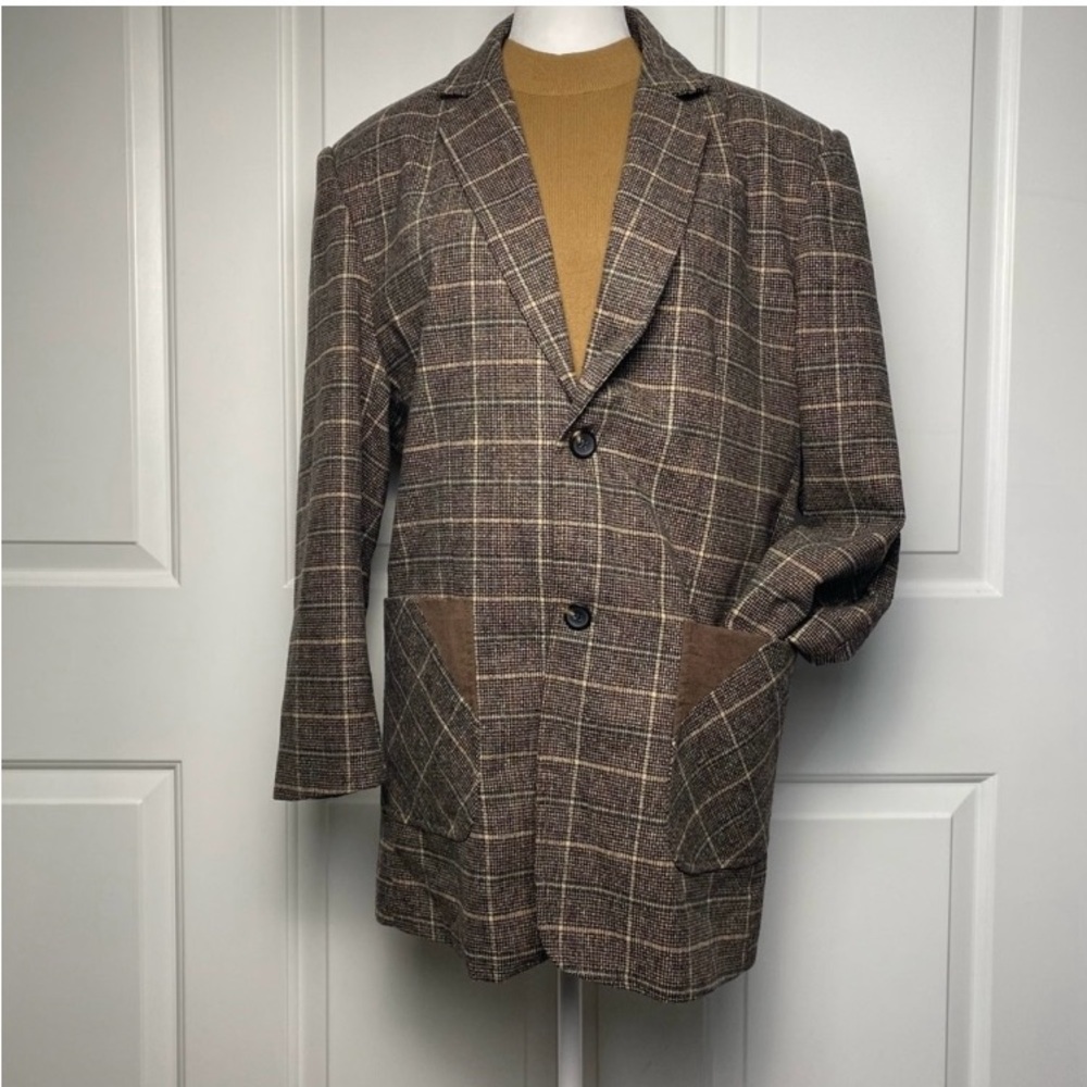 Women’s Plaid Wool Blazer Classic academia equestrian layering coat jacket XL - Picture 2 of 8